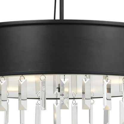 4 Bulb Round Metal Body Chandelier with Hanging Crystal Accents, Black - View 4