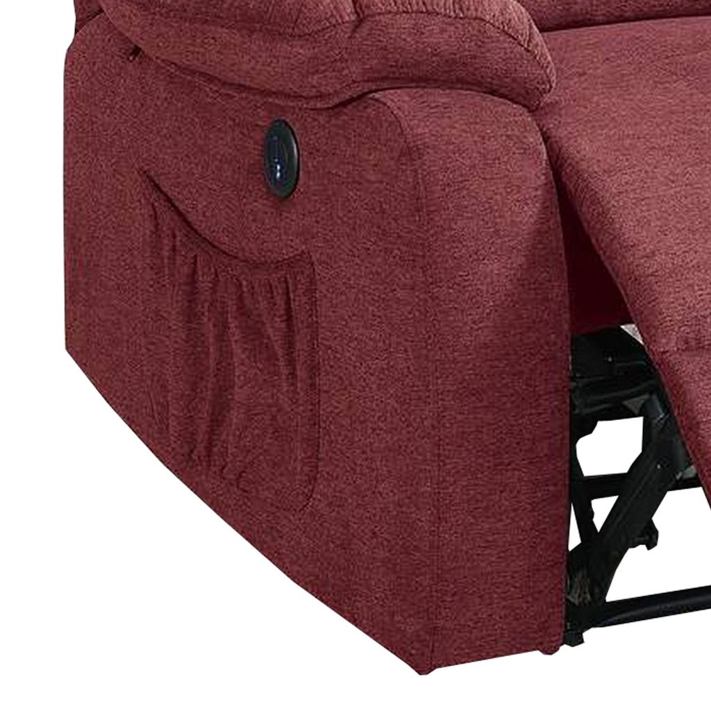 39 Inch Fabric Power Recliner with USB Port, Red - View 4