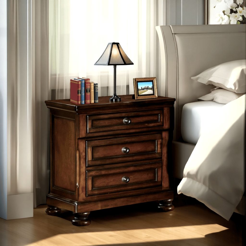 Classic Wooden Night Stand with 2 Drawers Brown - View 7