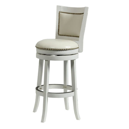 Nailhead Trim Round Leatherette Barstool with Flared Legs, White - View 2
