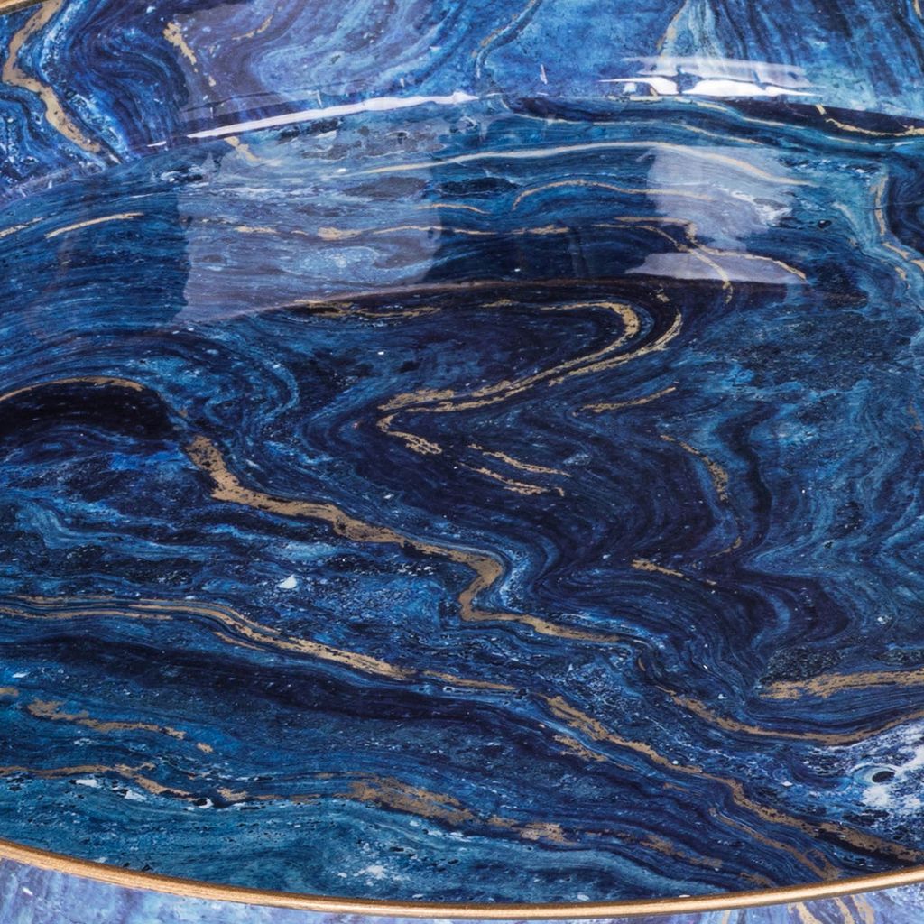 Set of 2 Round Accent Trays, Tabletop Decor, Marbling, Blue, Gold Marbling - View 2