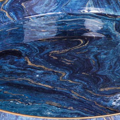 Set of 2 Round Accent Trays, Tabletop Decor, Marbling, Blue, Gold Marbling - View 2