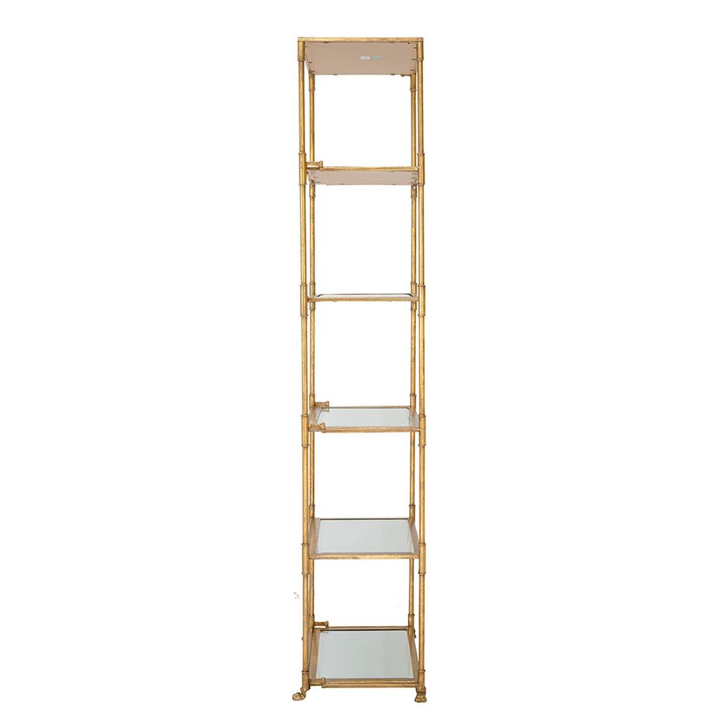 71 Inch Shelf, 6 Tier Design, 5 Glass Shelves, Iron Frame, Gold Finish - View 3