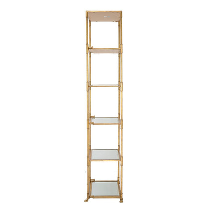 71 Inch Shelf, 6 Tier Design, 5 Glass Shelves, Iron Frame, Gold Finish - View 3