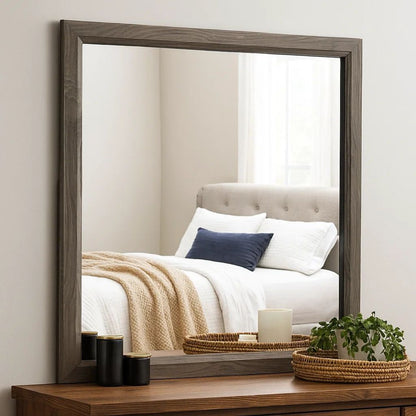 35 Inch Transitional Style Wooden Frame Mirror, Gray - View 7