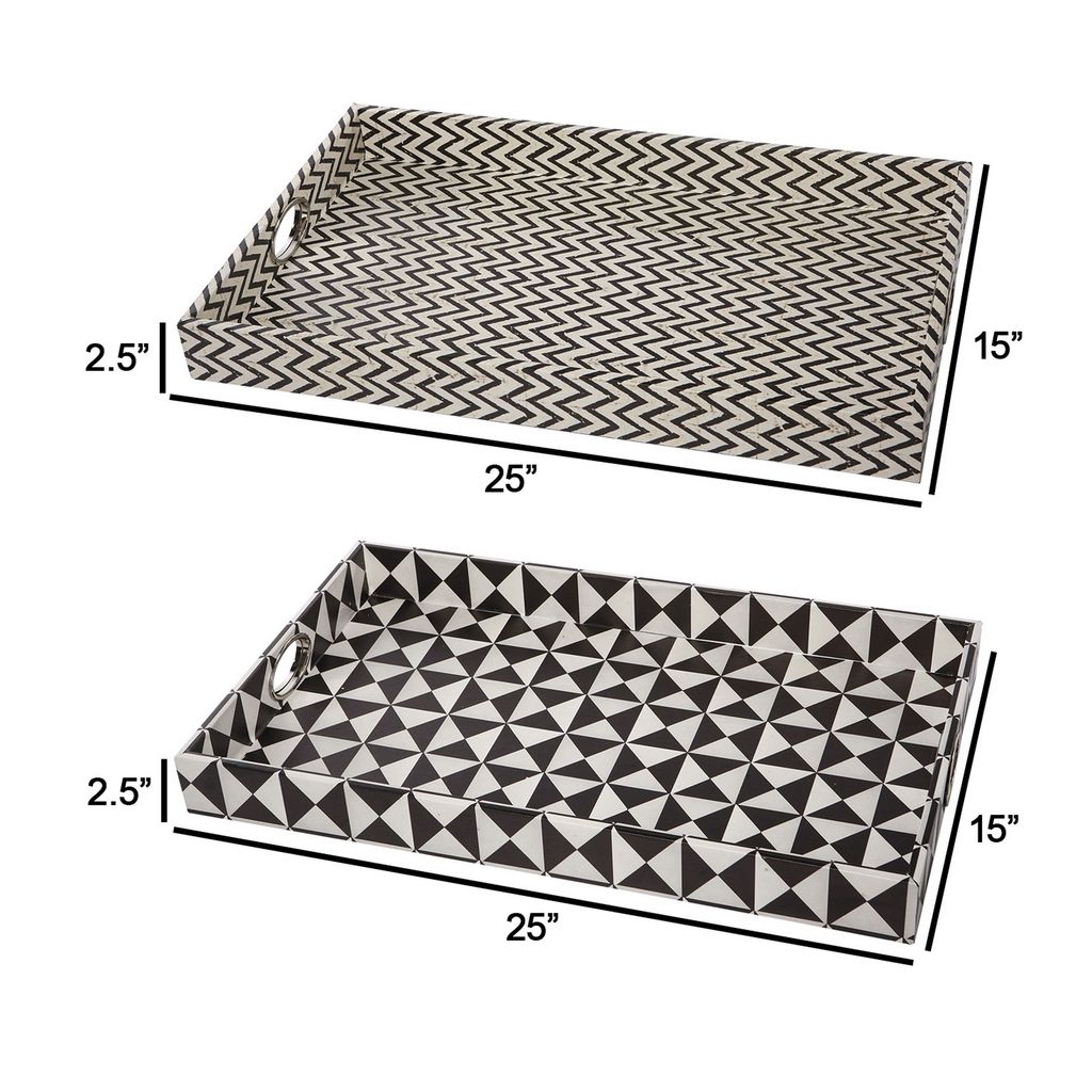 25 Inch Decorative, Black White Wood Trays, Art Deco Geometric, Set of 2 - View 5