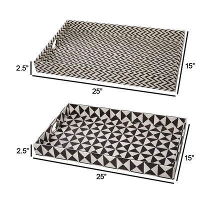 25 Inch Decorative, Black White Wood Trays, Art Deco Geometric, Set of 2 - View 5