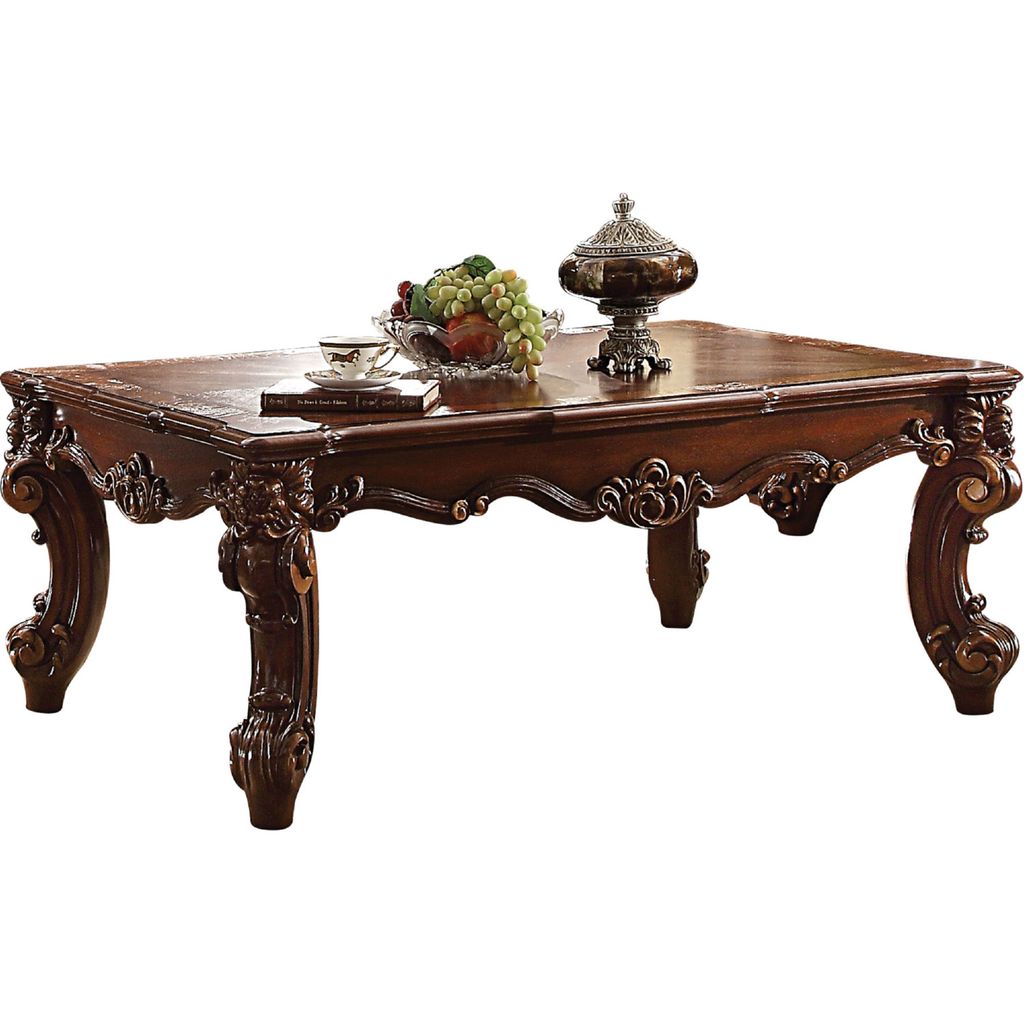 Coffee Table, 36 Inch Rectangular Top, Scrolled Legs, Brown