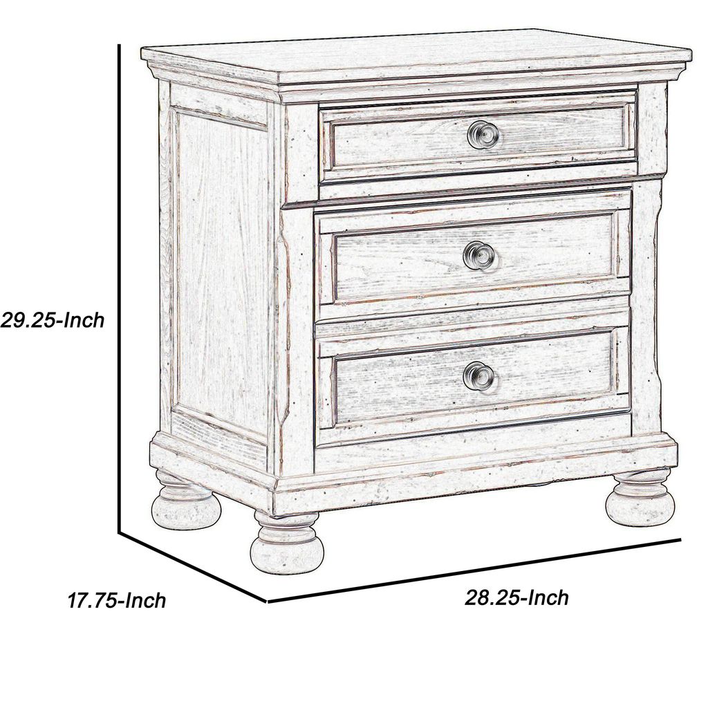 Cottage 2 Drawer Nightstand with Molded Details and Bun feet, Antique White - View 5