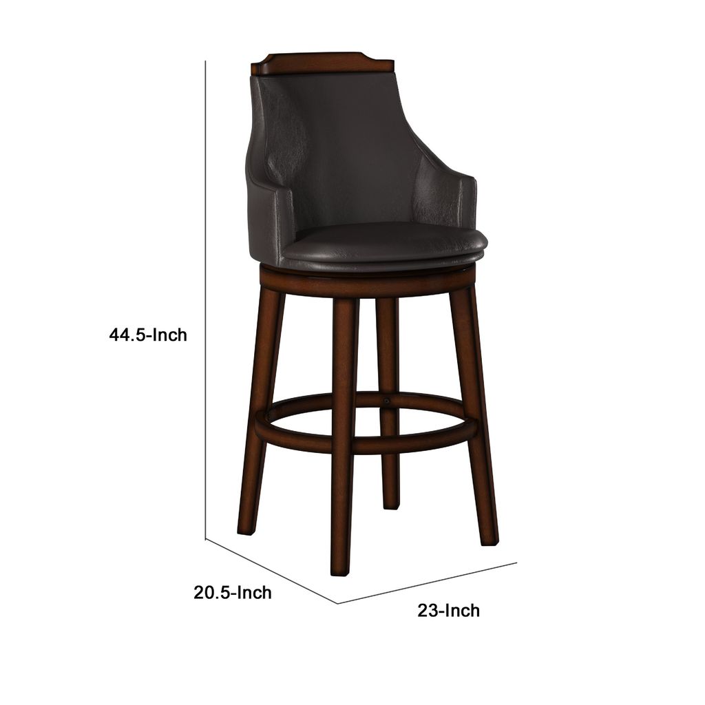 Bar Height Chair, Set of 2, Dark Brown Faux Leather, Wood Legs - View 6
