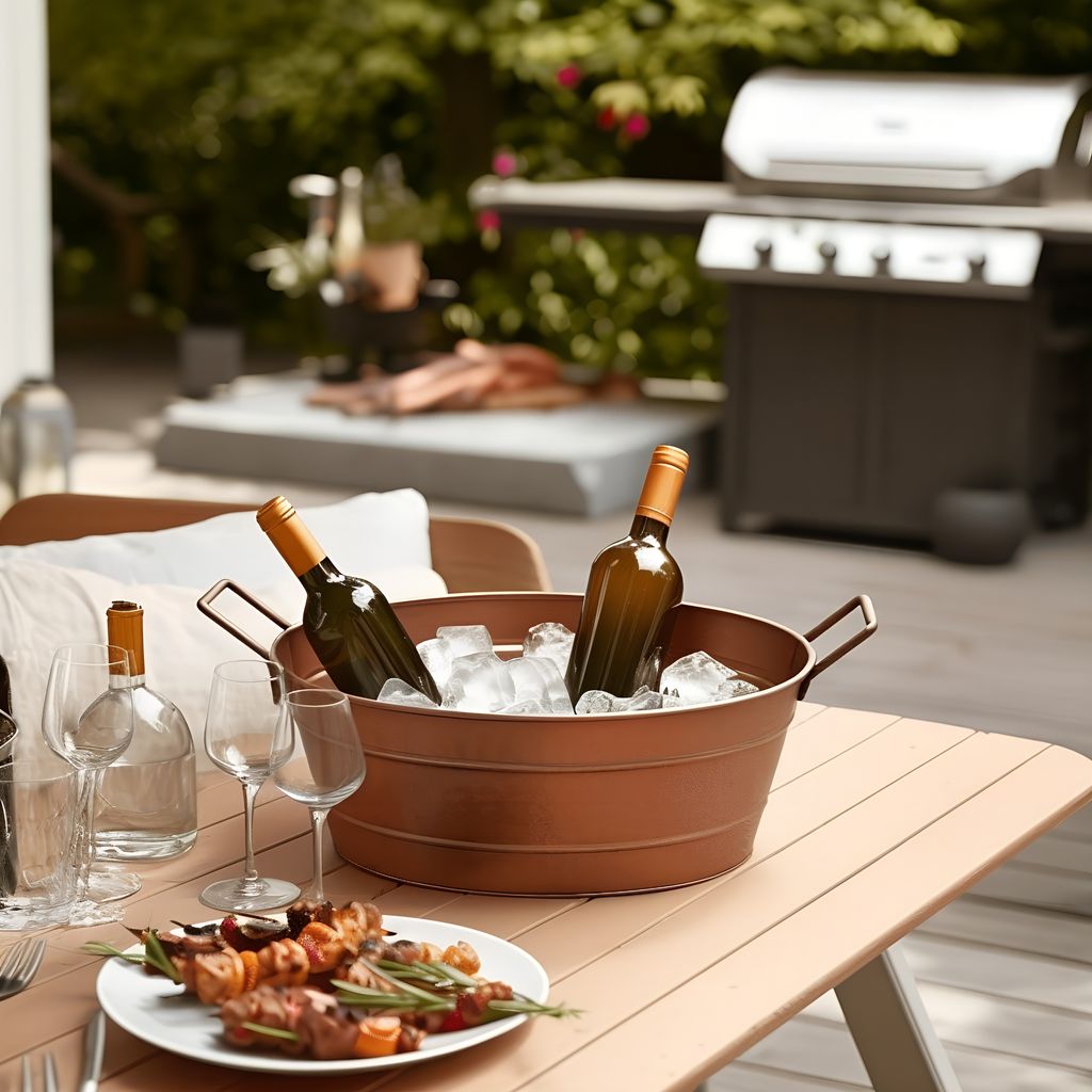Thea Oval Shape Hammered texture Metal Tub with 2 Side Handles, Copper - View 7