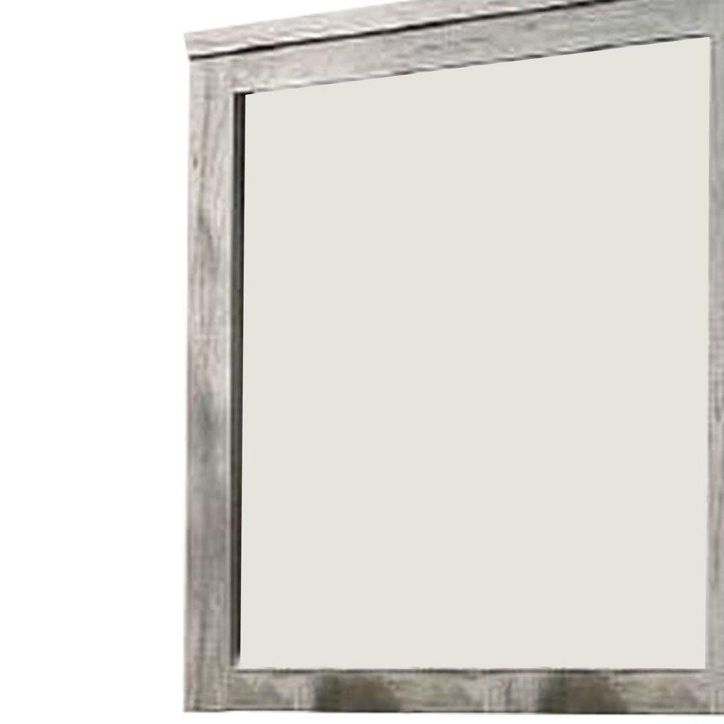 Wall Mirror with Rectangular Frame and Molded Details, Gray - View 2