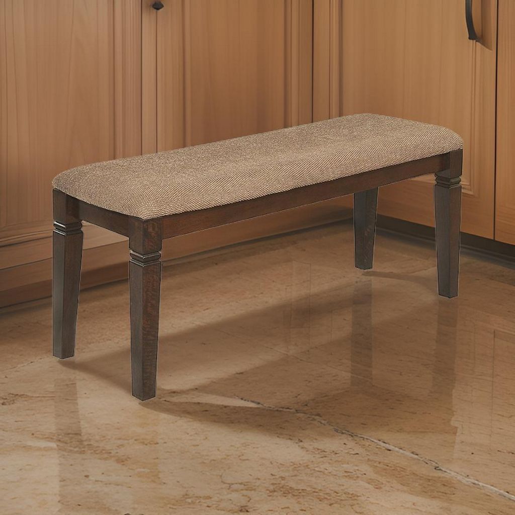 Fabric Upholstered Solid Wooden Bench, Light & Dark Brown - View 7