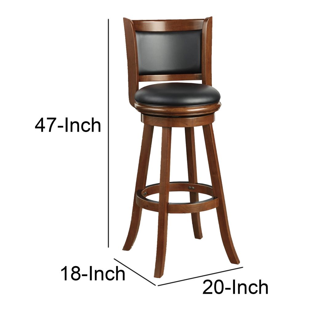 Pio 34 Inch Extra Tall Swivel Bar Stool, Wood, Faux Leather, Cherry Brown - View 6