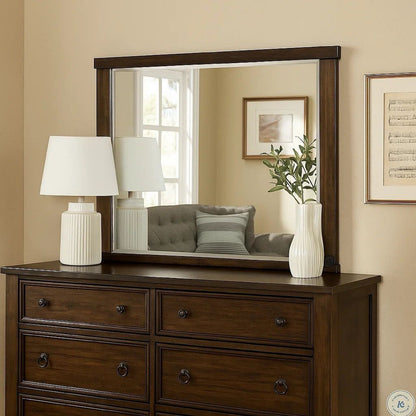 Rectangular Wooden Frame Mirror with Mounting Hardware, Walnut Brown - View 7