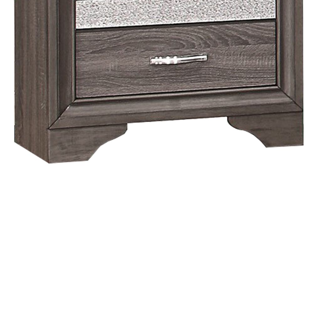 2 Drawer Wooden Nightstand with 1 Hidden Jewelry Drawers, Gray and Silver - View 4