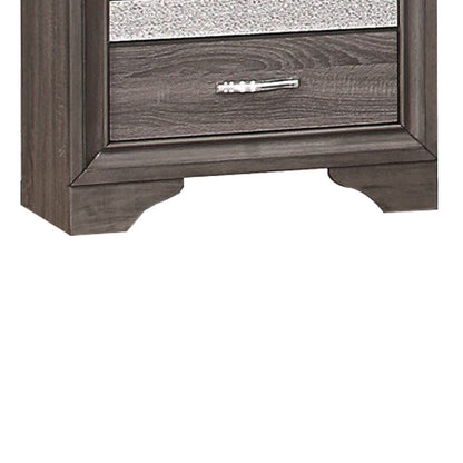 2 Drawer Wooden Nightstand with 1 Hidden Jewelry Drawers, Gray and Silver - View 4