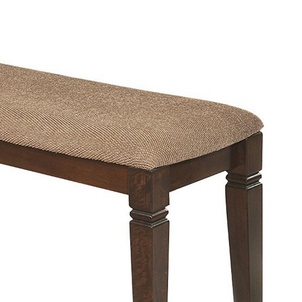 Fabric Upholstered Solid Wooden Bench, Light & Dark Brown - View 4