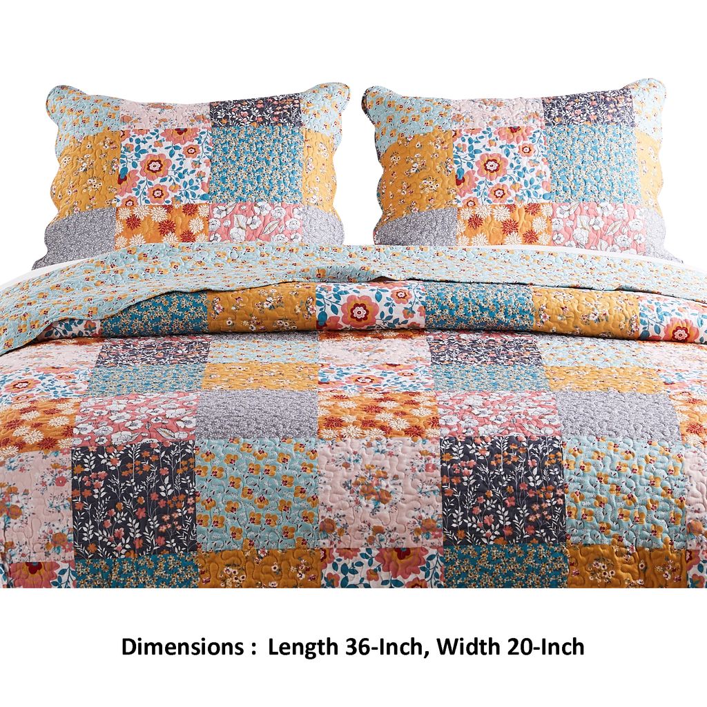 Turin 36 Inch King Pillow Sham, Patchwork Floral Print, Soft Microfiber - View 5