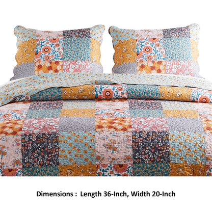 Turin 36 Inch King Pillow Sham, Patchwork Floral Print, Soft Microfiber - View 5
