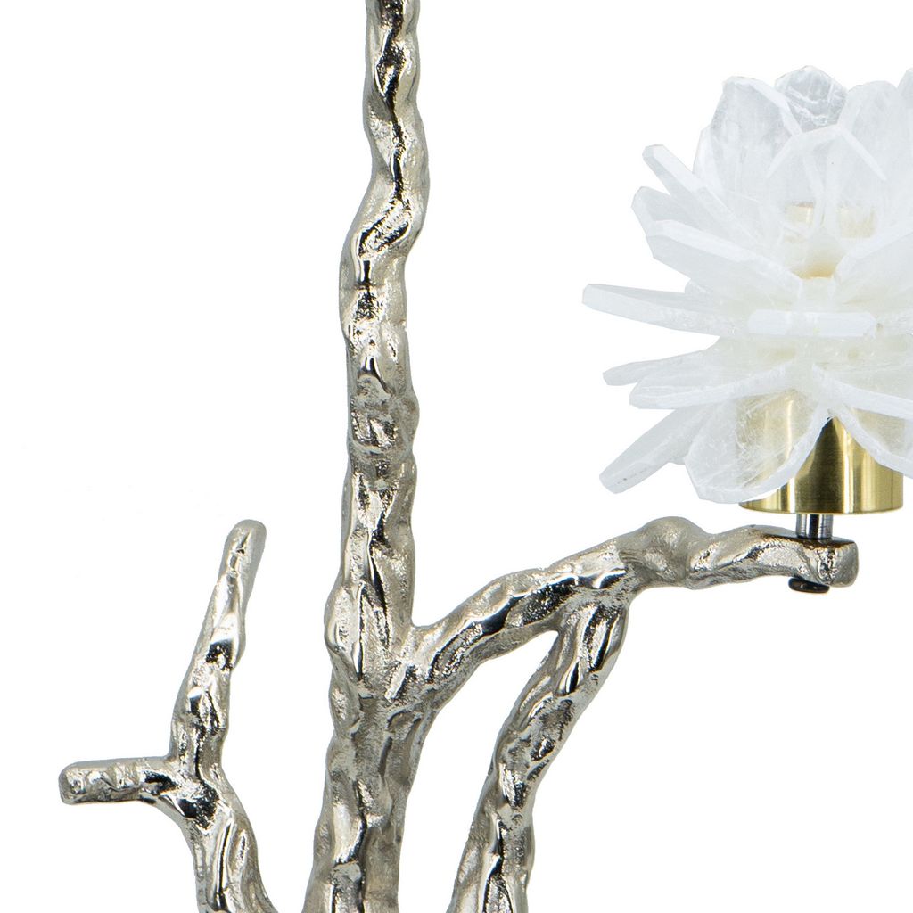 Sue 15 Inch Accent Decor Figurine, Bird on a Branch, Flower, Black, Silver - View 2