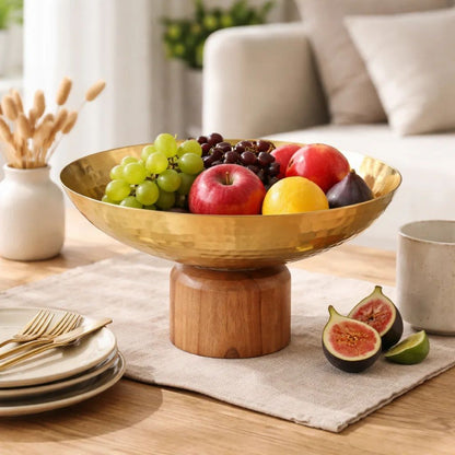 Roe 8 Inch Small Acacia Wood Table Bowl, Steel, Decorative, Gold and Brown - View 7