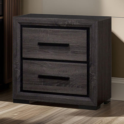 Wooden Nightstand with 2 Drawers and Finger Pull Handle,Gray and Black - View 7