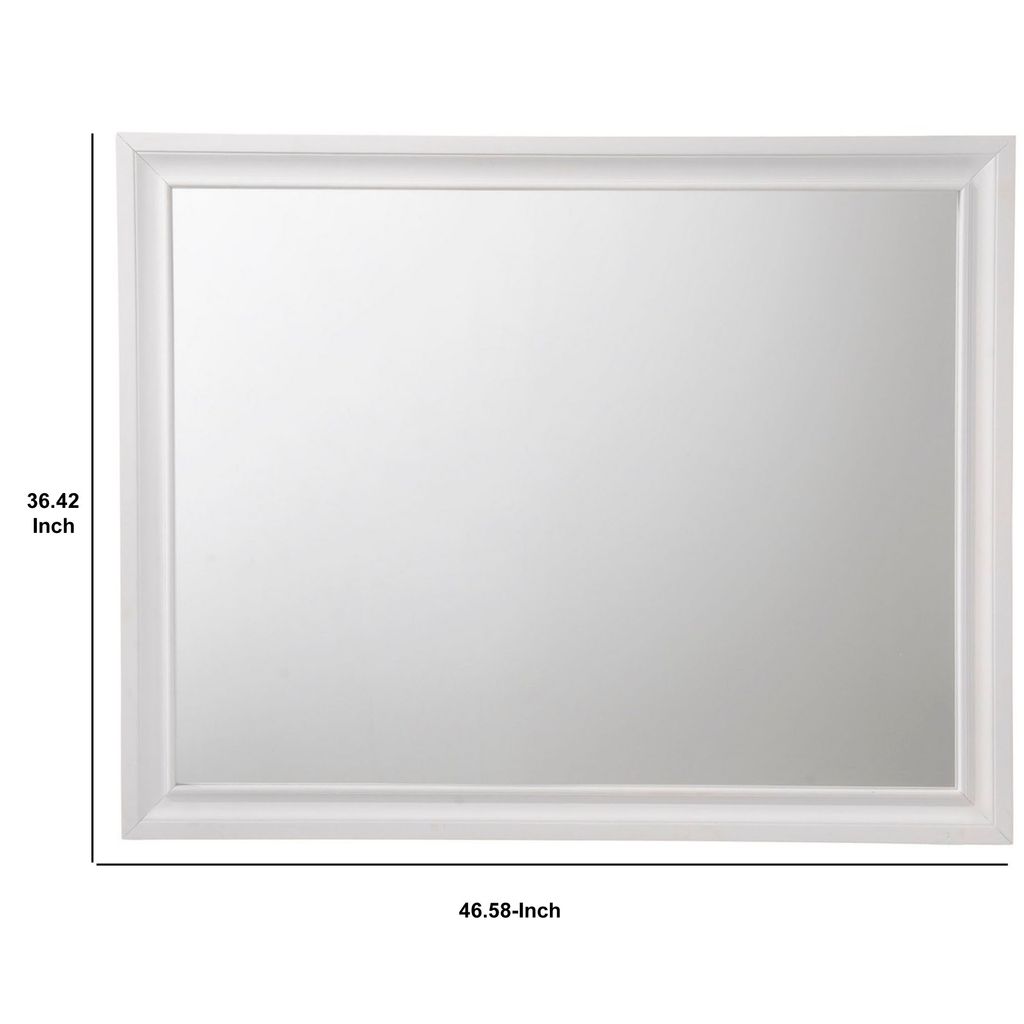 Wooden Rectangular Wall Mirror with Beveled Edges, White - View 6
