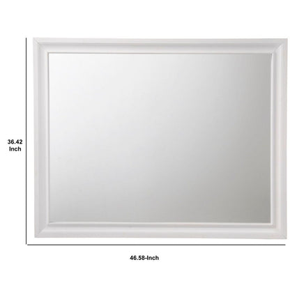 Wooden Rectangular Wall Mirror with Beveled Edges, White - View 6