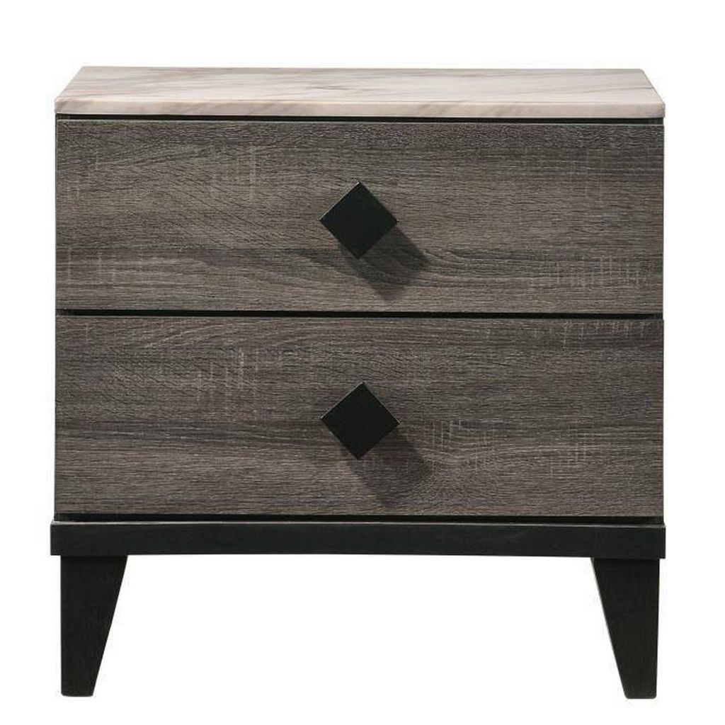 2 Drawer Wooden Nightstand with Grains and Angled Legs – Grey