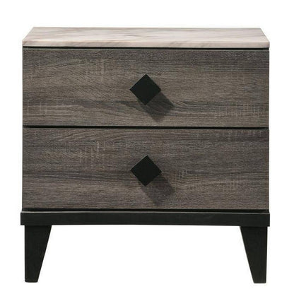 2 Drawer Wooden Nightstand with Grains and Angled Legs – Grey