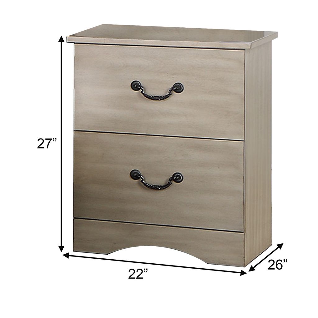 Bran 27 Inch Modern 2 Drawer Nightstand, Pine Wood, Grains, Light Brown - View 6