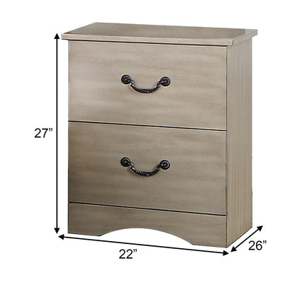 Bran 27 Inch Modern 2 Drawer Nightstand, Pine Wood, Grains, Light Brown - View 6