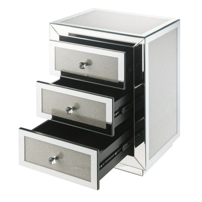 3 Drawer Mirrored Accent Table with Faux Diamond Inlay, Silver - View 3
