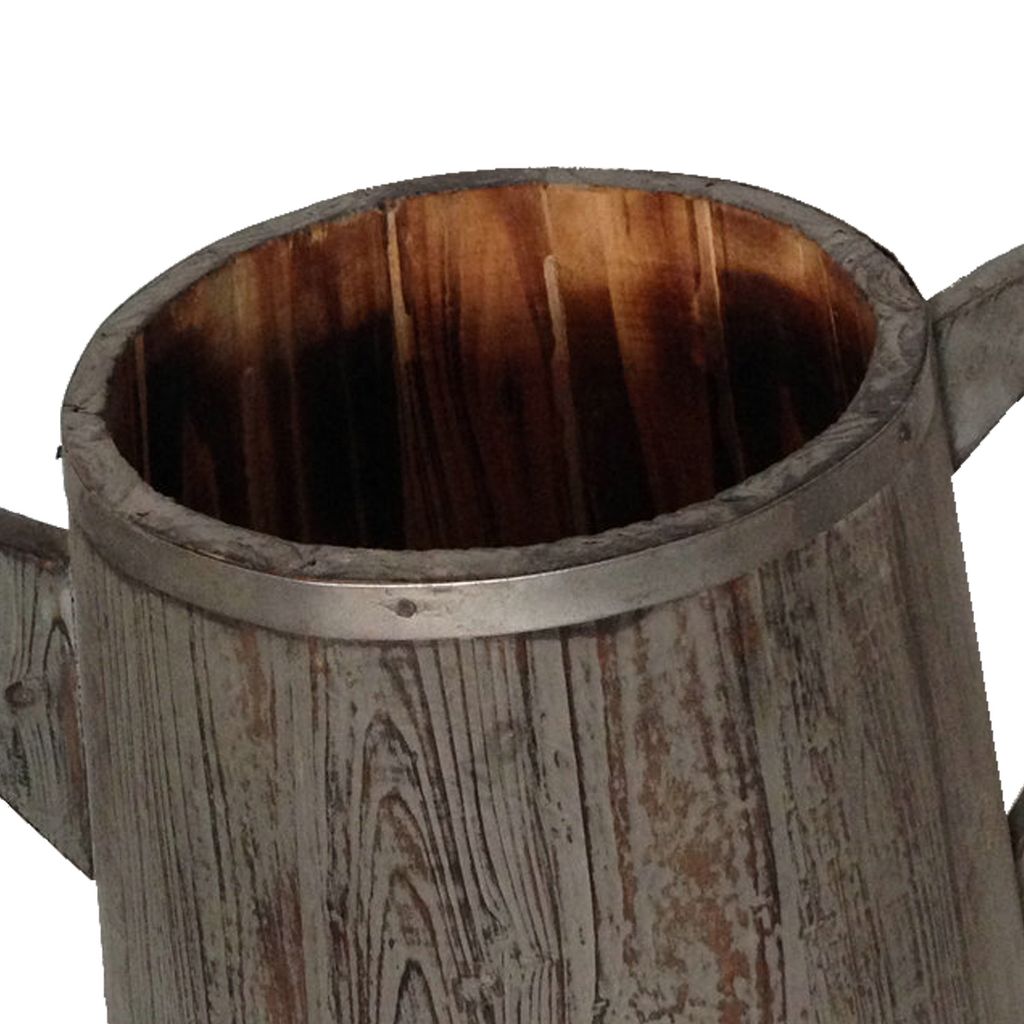 Traditional Wooden Deep Round Kettle Shaped Garden Pot Set of 2, Gray - View 2