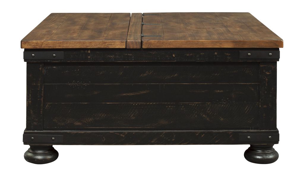 Square Wooden Lift Top Cocktail Table with Trunk Storage, Brown and Black - View 3