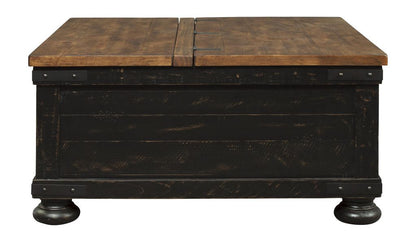 Square Wooden Lift Top Cocktail Table with Trunk Storage, Brown and Black - View 3