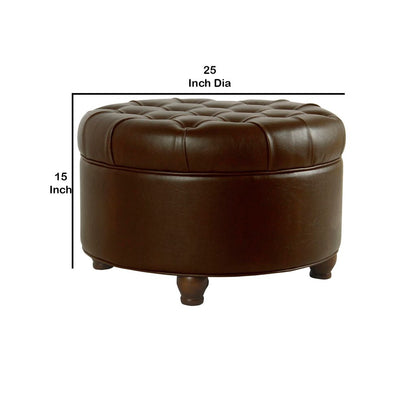 Leatherette Upholstered Wooden Ottoman with Tufted Lift Off Lid Storage, Brown - View 6