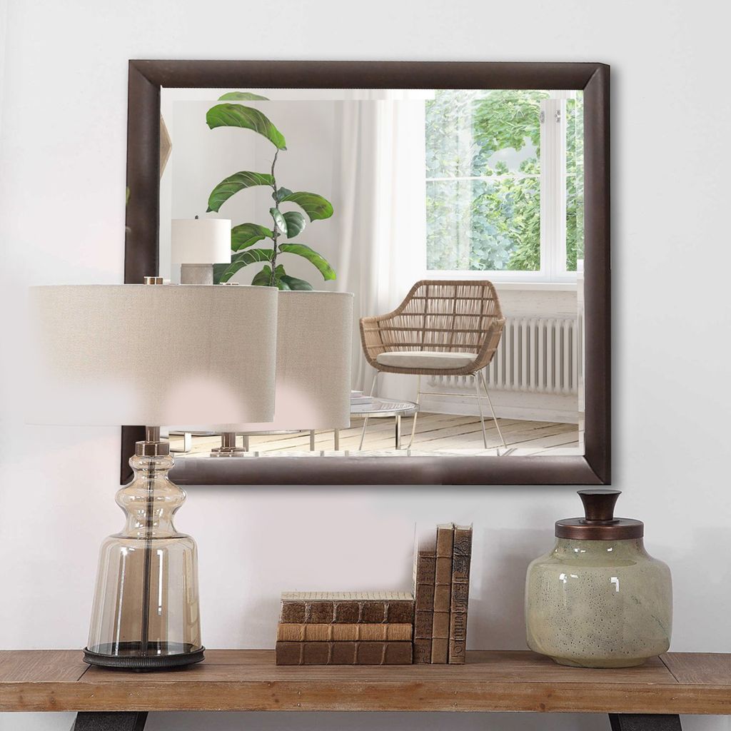 Wooden Rectangular Wall Mirror with Mounting Hardware, Brown - View 7