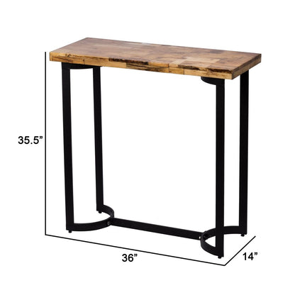 36 Inch Industrial Console Sofa Table, Plank Wood Top, Matte Black Frame - View 6