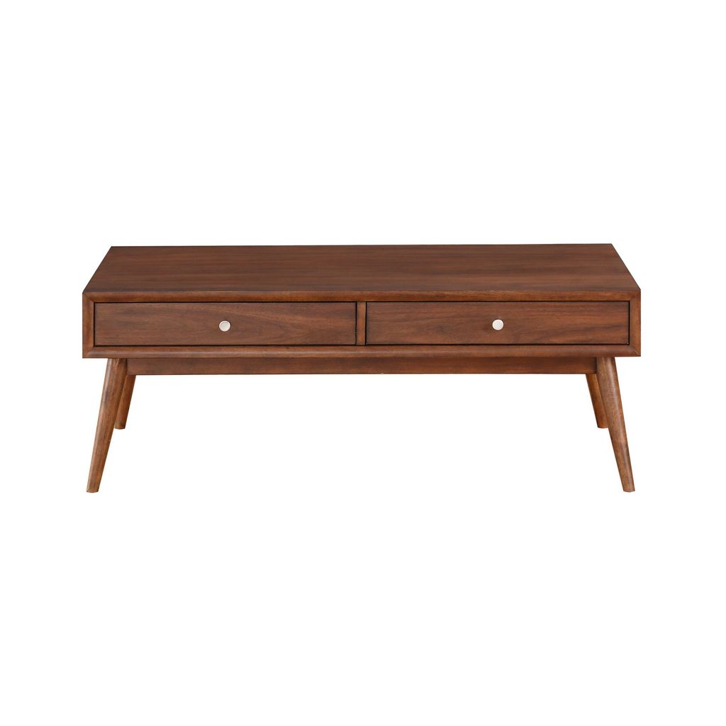 2 Drawer Wooden Coffee Table with Splayed Legs, Walnut Brown - View 2