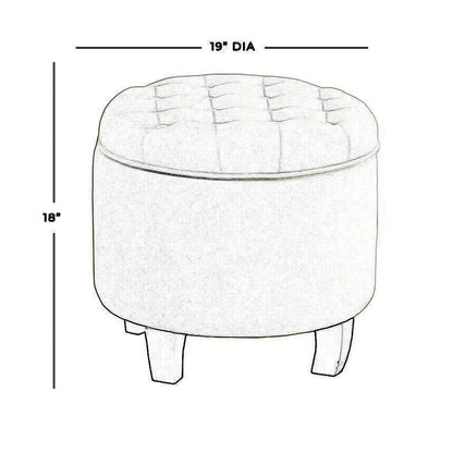 Button Tufted Velvet Upholstered Wooden Ottoman with Hidden Storage, Cream and Brown - View 6