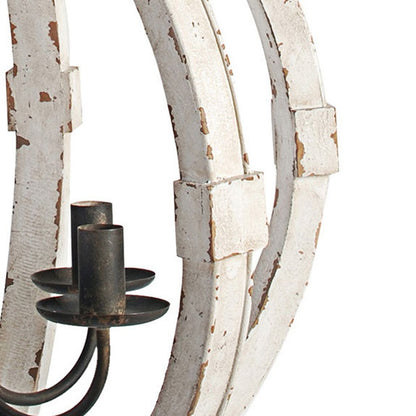 22 Inch 6 Light Wood Chandelier, Candelabra Style,Classic, White Finish - View 4