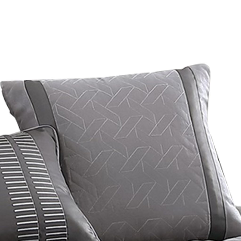 10 Piece Queen Polyester Comforter Set with Geometric Print, Gray - View 4