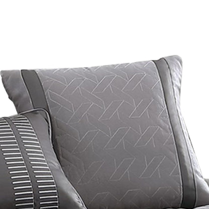 10 Piece Queen Polyester Comforter Set with Geometric Print, Gray - View 4