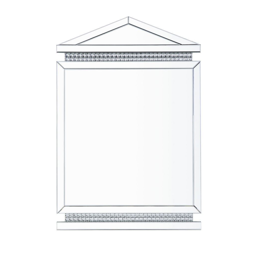Rectangular Mirror Wall Decor with Faux Crystals and Triangular Top, Silver