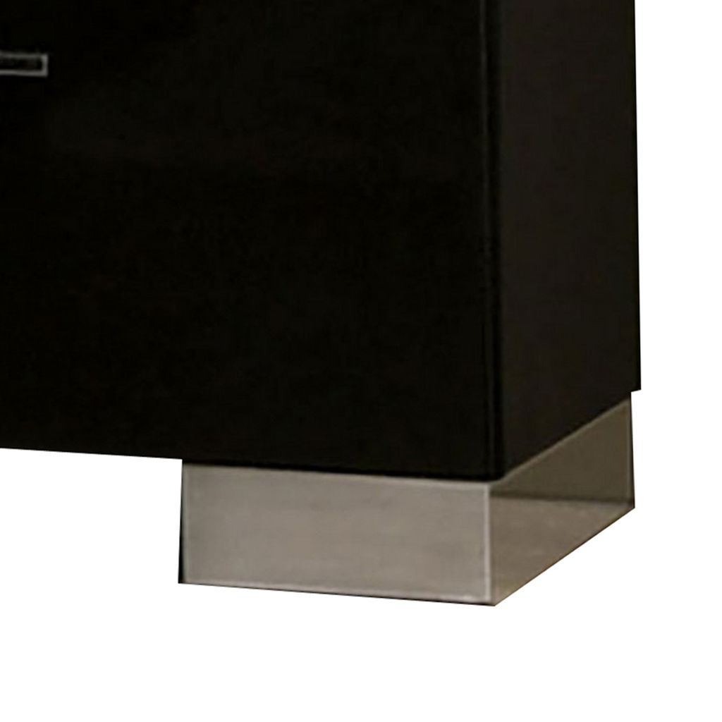 Cari Two Drawer Nightstand with USB Charger, Chrome, Black - View 4