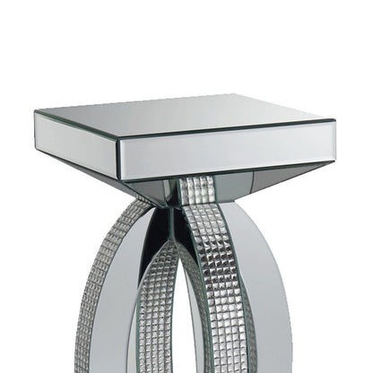 Square Wooden End Table with Curved Body and Rhinestone Accents, Silver - View 2