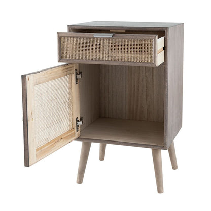 Pia 28 Inch Accent Cabinet, 1 Drawer, Pine Wood, Woven Rattan Door, Brown - View 3