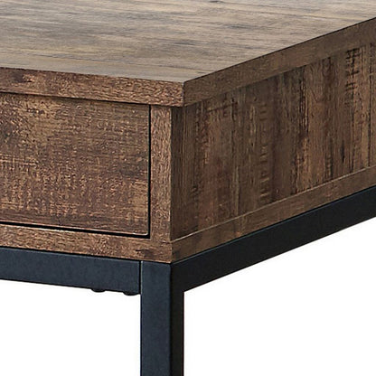 24 Inch Side End Table, Rectangular Tabletop, Single Drawer, Rustic Brown - View 2